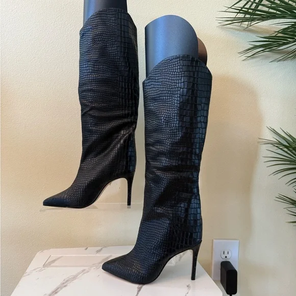 Schutz Maryana Black Croc Knee High Boots, NWOB, Size 5 - Picture 2 of 11